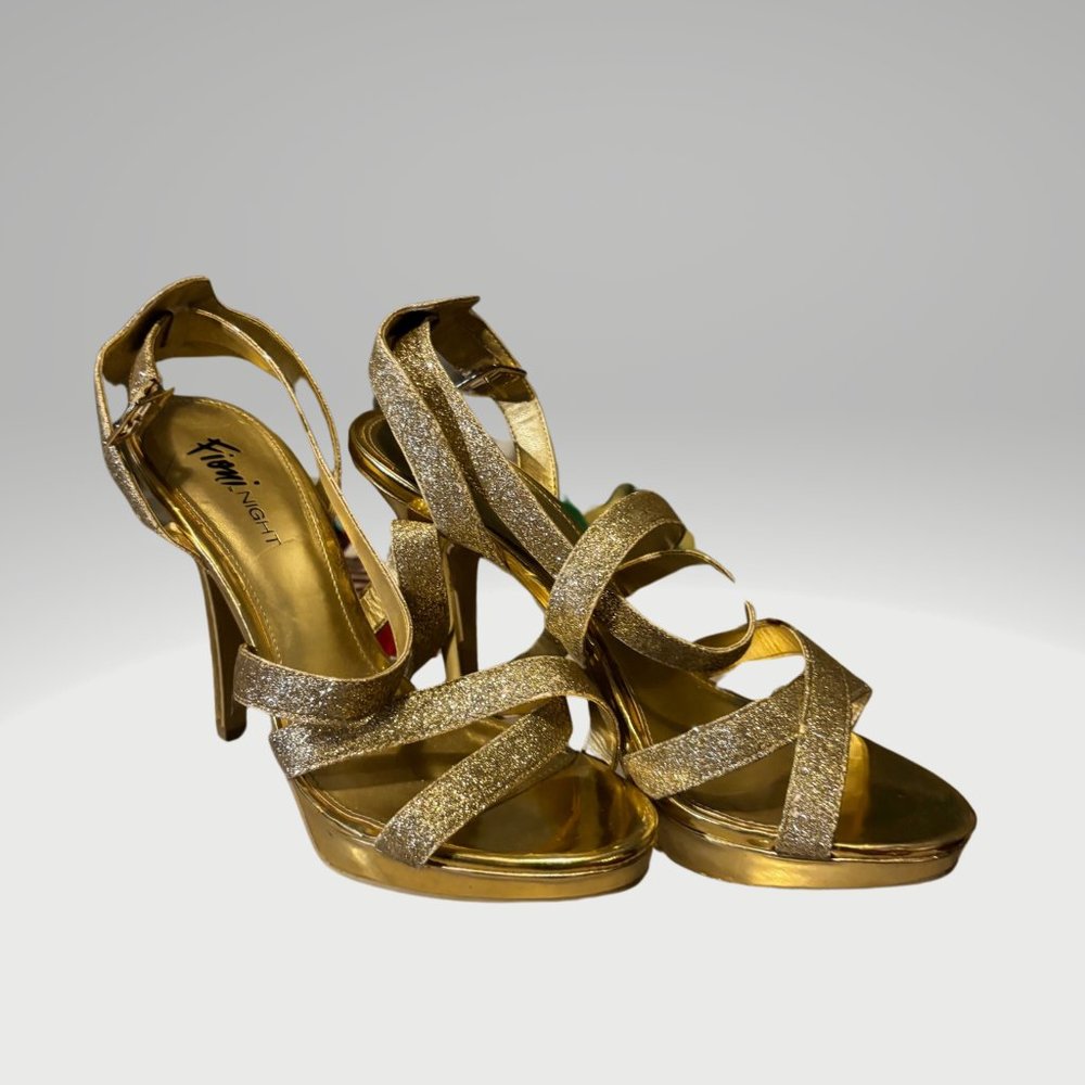 Gold strappy high heels